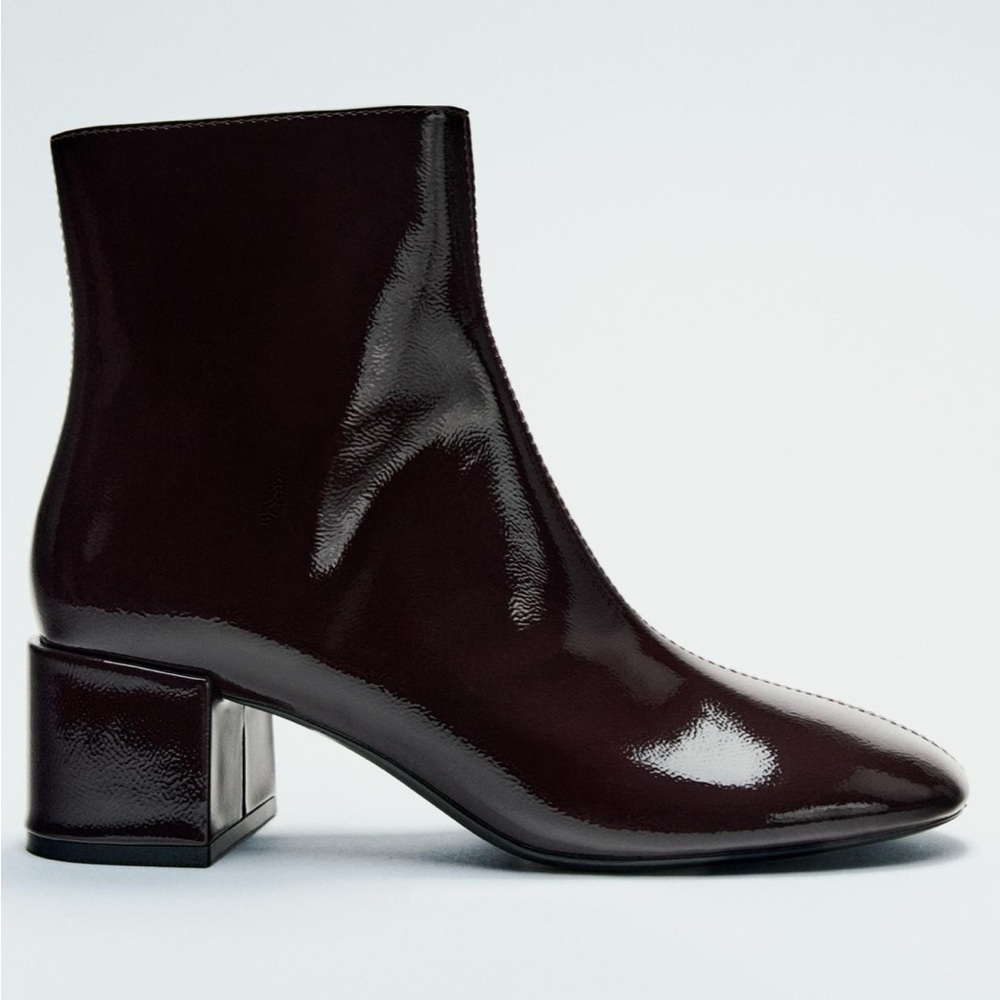 Zara Faux Patent Leather Round To Ankle Boots
